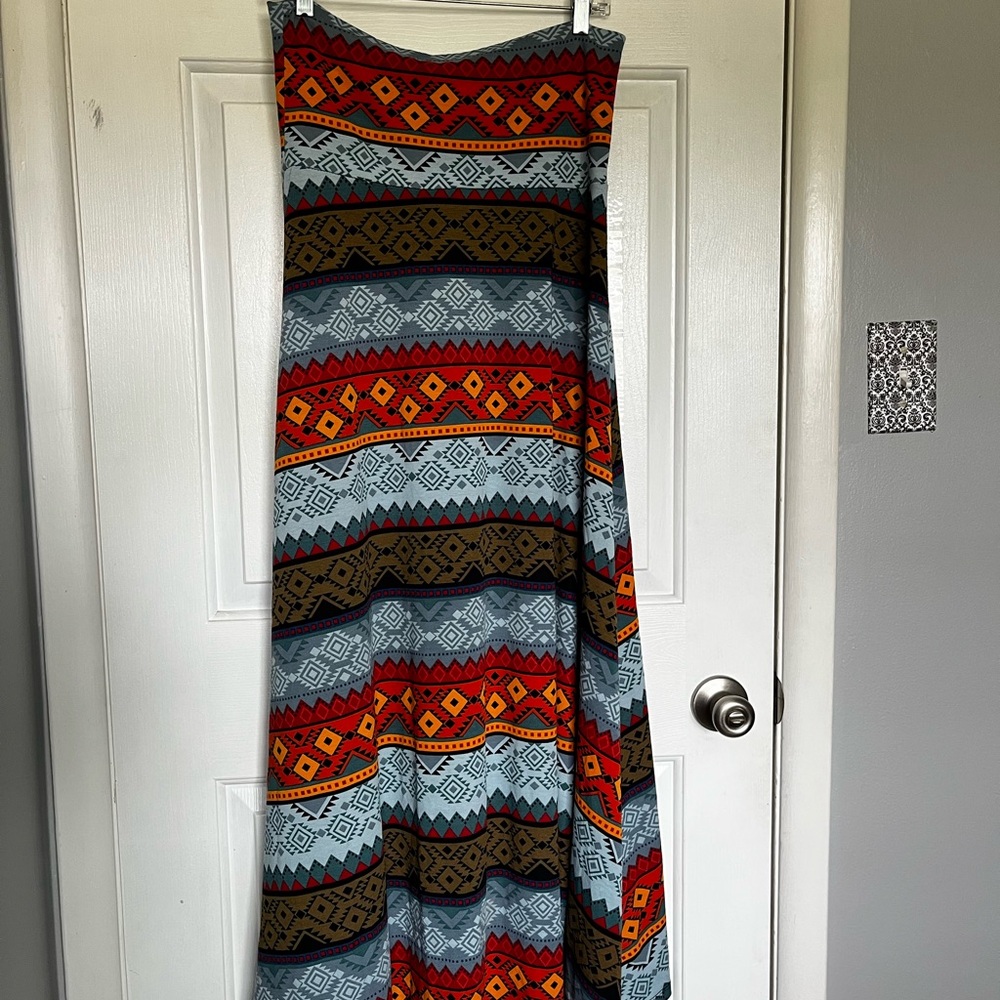 LuLaRoe Olivia A-Line Skirt with Red and Blue Patterns